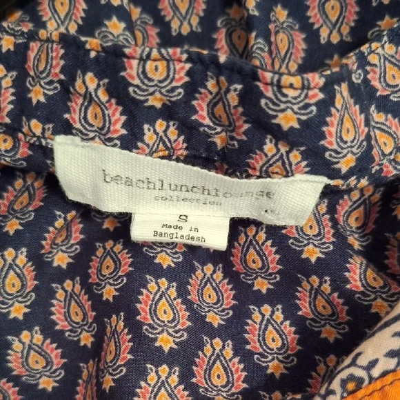 Beachlunchlounge Orange and Blue Relaxed Bib Collar Blouse. Size SMALL - Picture 8 of 9